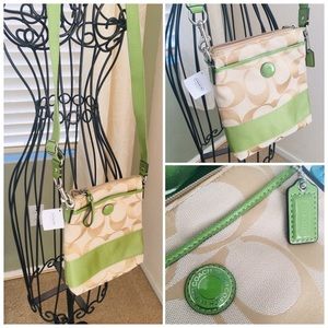 Coach Signature Stripe Swingpack 47720 Khaki Lime